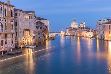 The Grand Canal and Basilica Santa Maria della at night in Venic