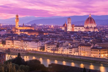 View of Florence at dusk from Piazzale Michelangelo in Florence,
