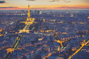 Paris skyline at night in France
