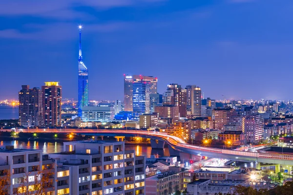 Hakata Fukuoka, Japonya cityscape alacakaranlıkta