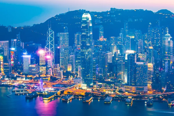 Hong Kong miasto panorama o zmierzchu — Zdjęcie stockowe