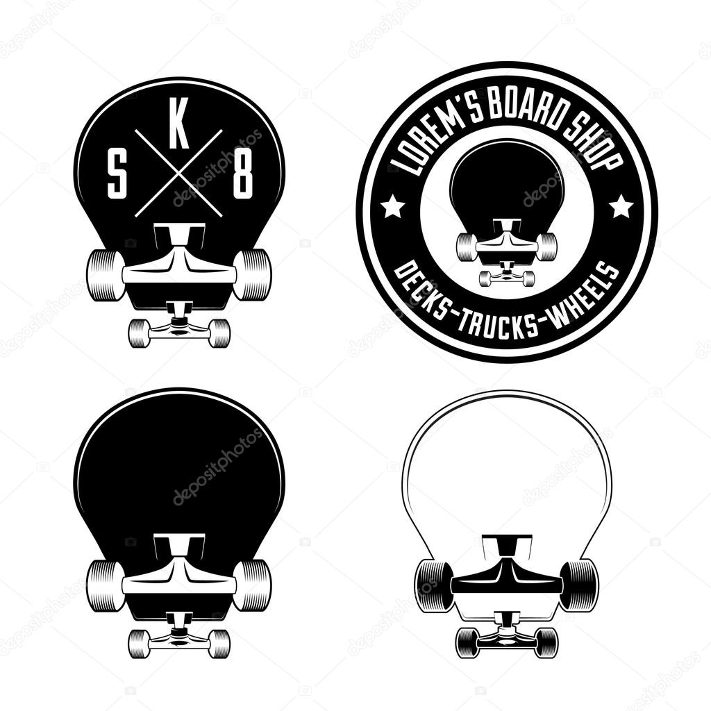 Vector set of skateboarding labels, badges and design elements for shop, print.