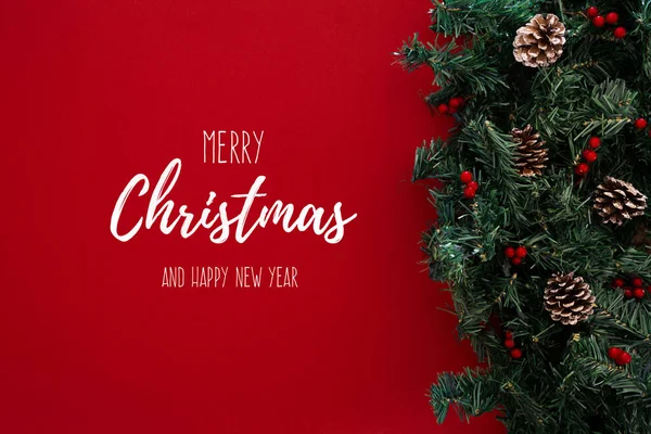 Buon Natale Argomento Sfondo Rosso Con Albero Natale — Foto Stock