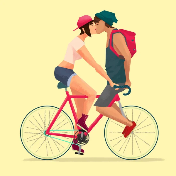 Пара Поцелуев Велосипеде — стоковое фото