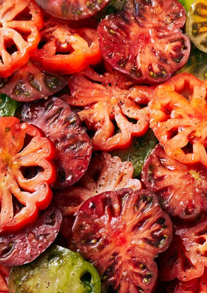 Pomodori Diversi Colori Dal Verde Rosso Vivo — Foto Stock