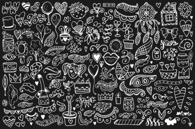 elle çizilmiş çiçek öğeleri kümesi