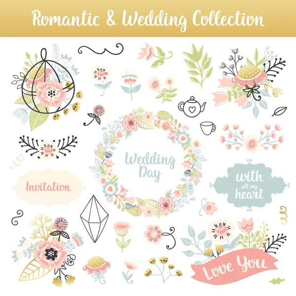 Floral hand drawn vintage set — Stock Vector