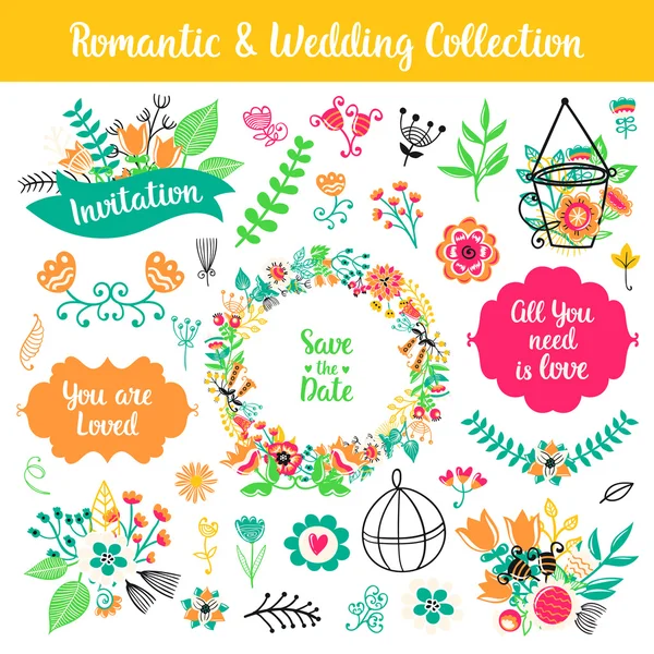 Floral hand drawn vintage set — Stock Vector