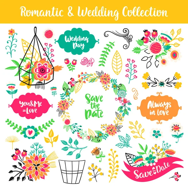 Floral hand drawn vintage set — Stock Vector