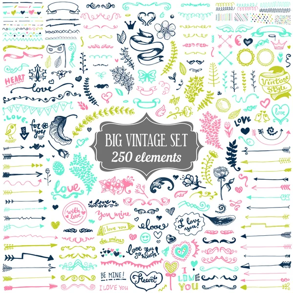 Big set of vintage elements — Stock Vector