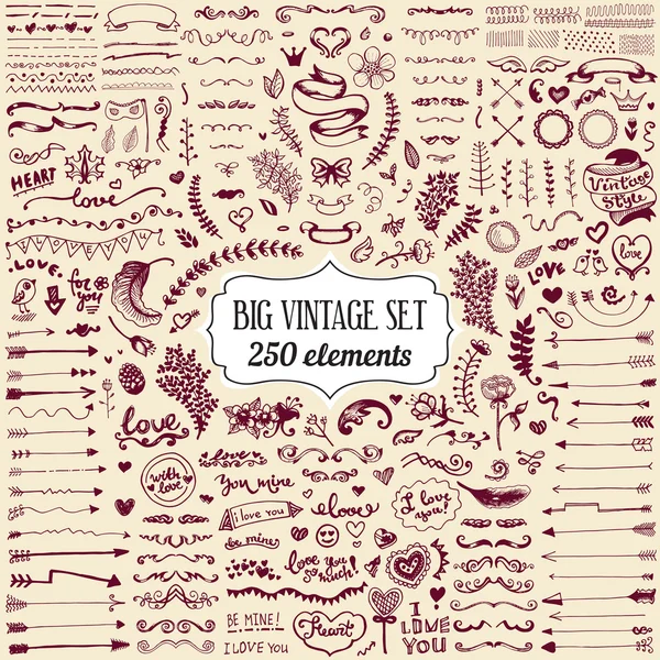 Big set of vintage elements — Stock Vector