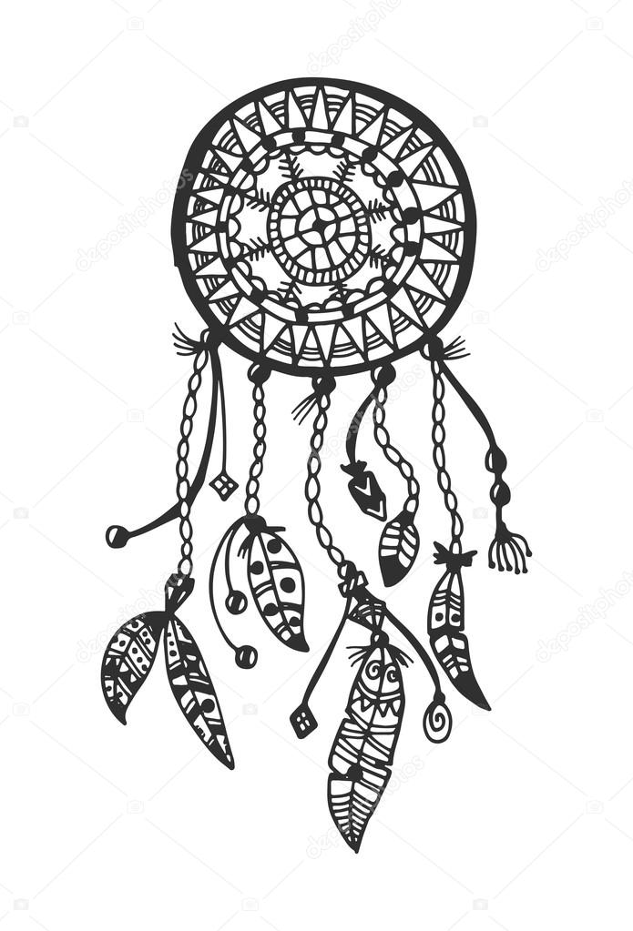 Tribal vector dream catcher with feathers