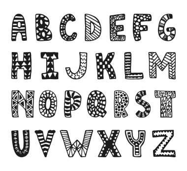 elle çizilmiş vektör alfabesi