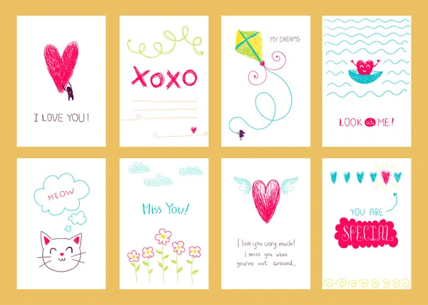 Cartazes românticos desenhados à mão — Vetor de Stock