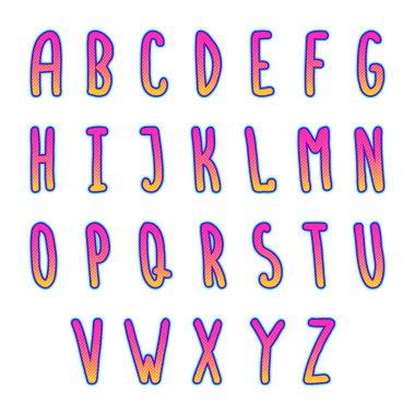 elle çizilmiş vektör alfabesi.