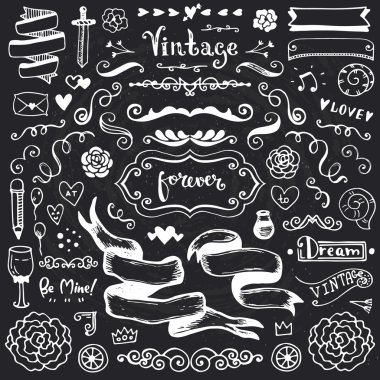 Vintage taslak öğeleri kümesi