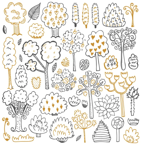 Patrón de boceto con árboles y hojas — Vector de stock