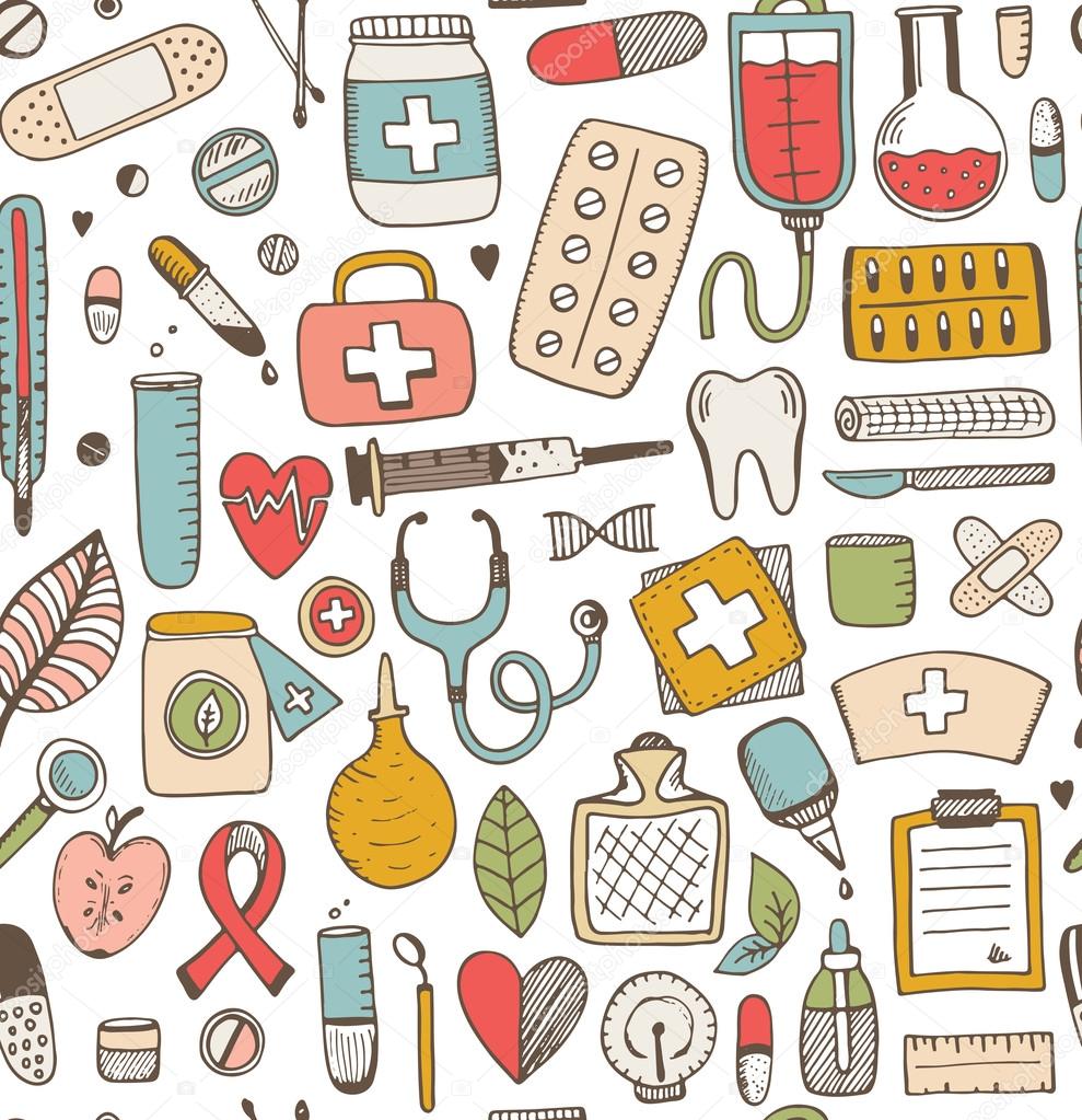 Seamless health care and medicine sketch pattern