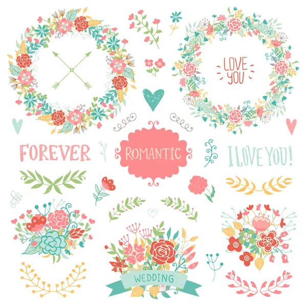 Wedding vintage elements collection — Stock Vector