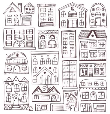 Doodle stili evlerde kümesi kroki