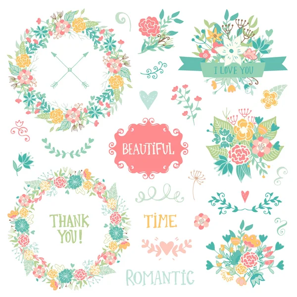 Wedding vintage elements collection — Stock Vector