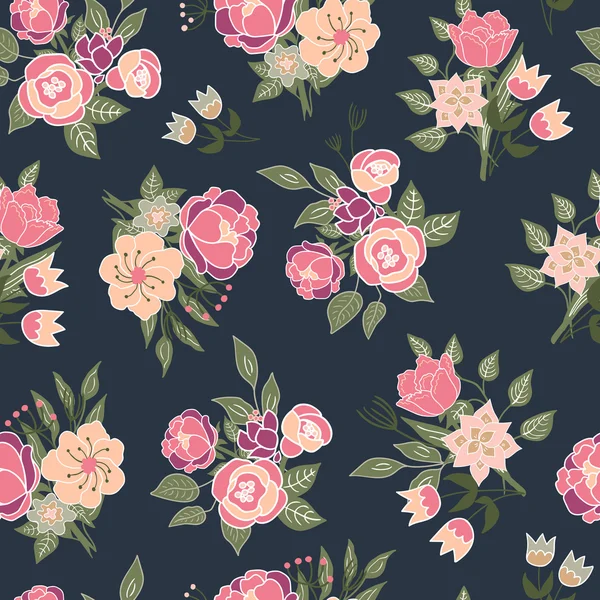 Background seamless vintage rose pattern on navy Seamless vintage rose pattern on navy