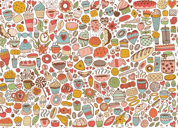 Doodle seamless pattern with cupcakes — Stock Vector