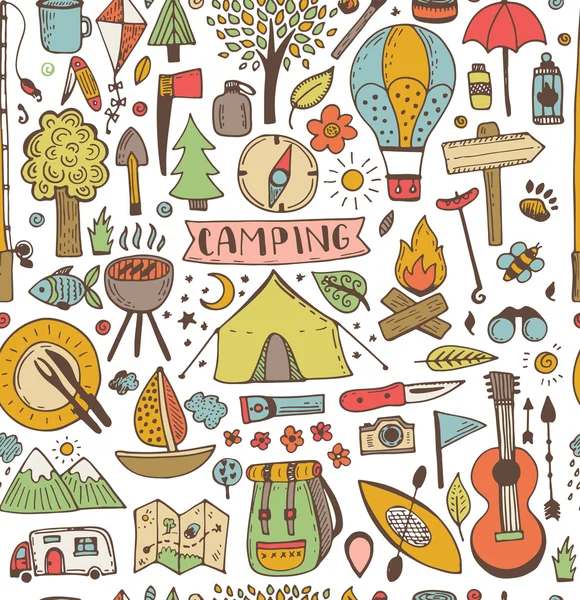 Camping doodle set — Stock Vector