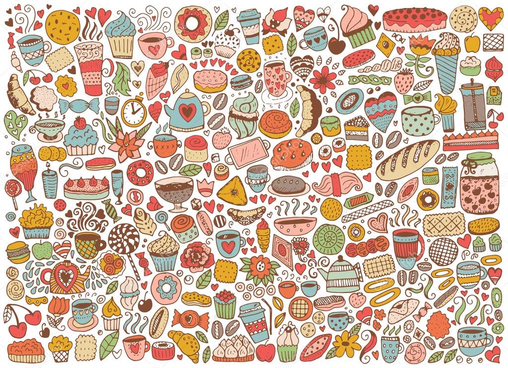 Doodle seamless pattern with cupcakes