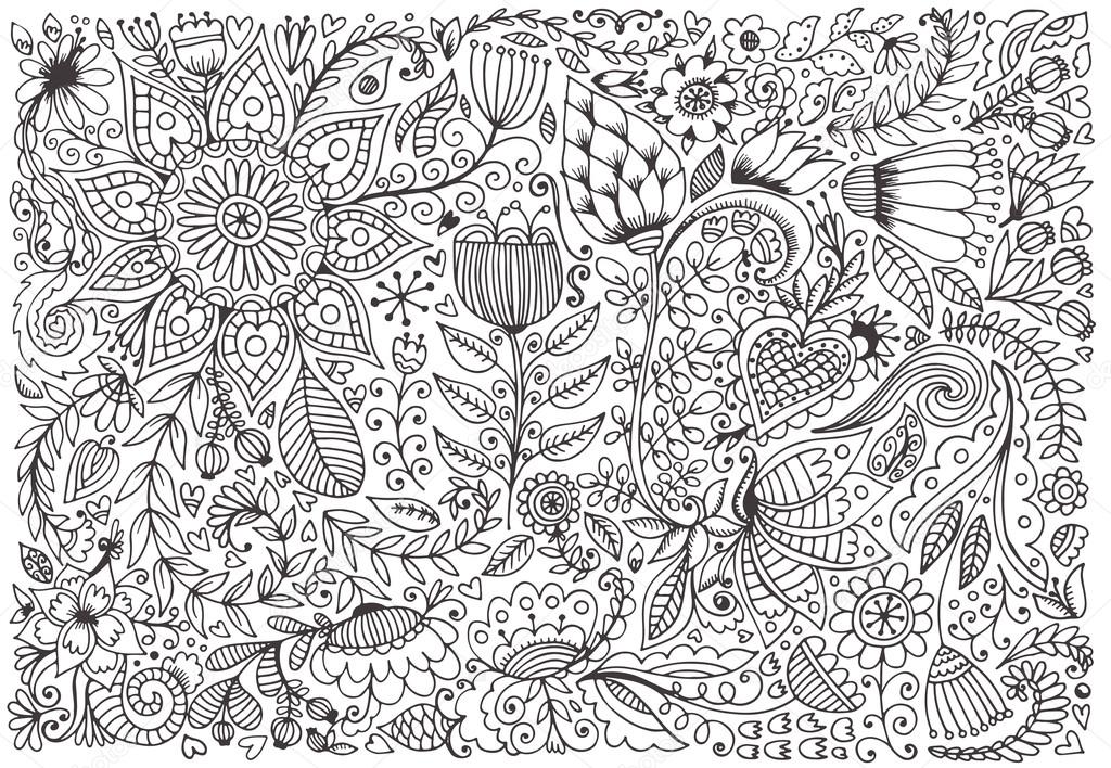 Floral doodle pattern with flowers and leaves