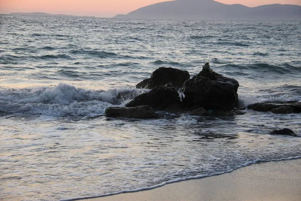 Akşam Kumsalı Deniz Dalgaları Kos Adası Yunanistan — Stok fotoğraf