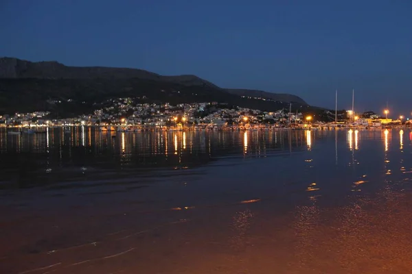 Puerto Stobrec Ciudad Croacia Noche —  Fotos de Stock