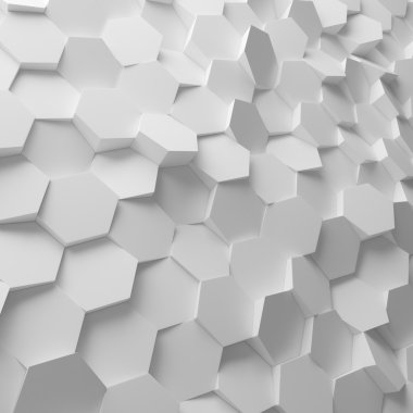 Beyaz soyut altıgenler zemin. 3D render geometrik çokgenler
