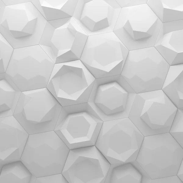 Fondo de hexágonos abstractos blancos. 3d renderizado polígonos geométricos — Foto de Stock