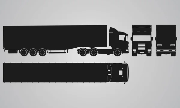 Ön, arka, üst ve yan kamyon ile yük römork projeksiyon — Stok fotoğraf