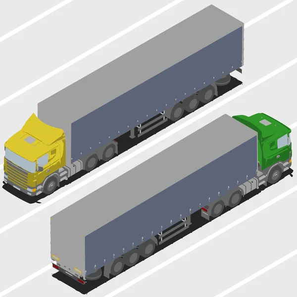 卡车与拖车为等距的世界 — 图库矢量图片