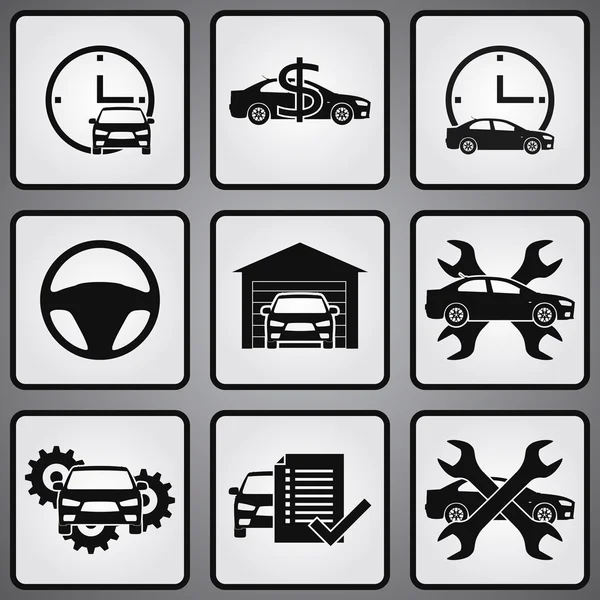 Conjunto de 9 iconos de concesionario de automóviles — Vector de stock
