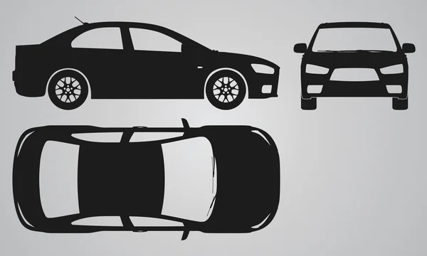 Proyección delantera, superior y lateral del coche — Vector de stock