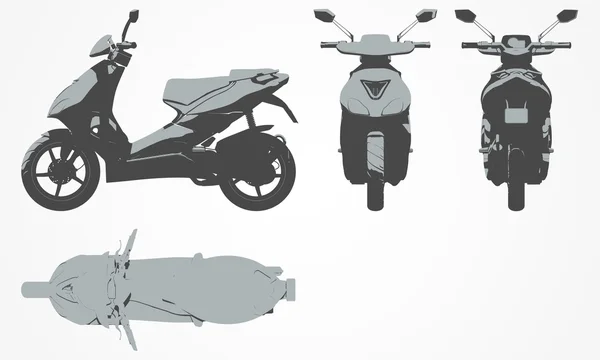 Proiezione anteriore, superiore, posteriore e laterale dello scooter — Vettoriale Stock