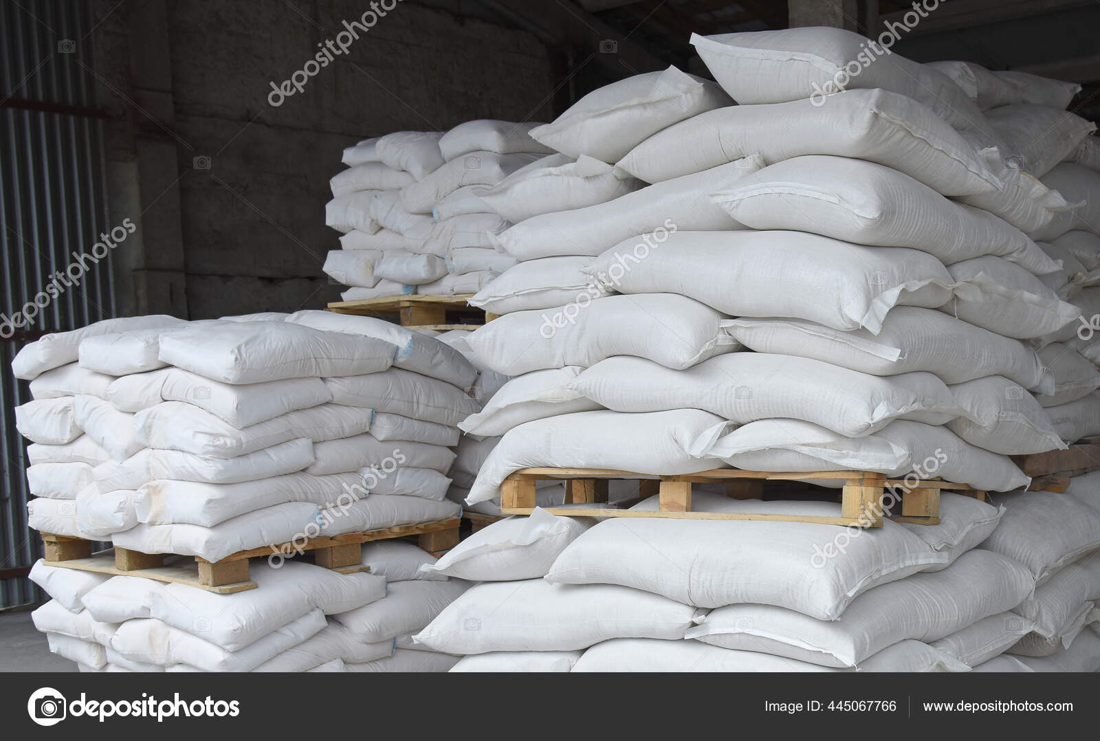 Bags Flour Grain Warehouse Stacked Pallets Factory Processing Sorting