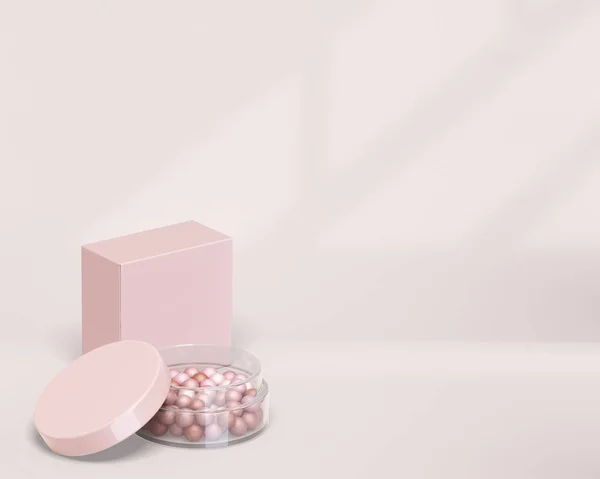 Ілюстрація Макіяж Порошкові Кульки Ізольовані Рожевому Фоні — стокове фото