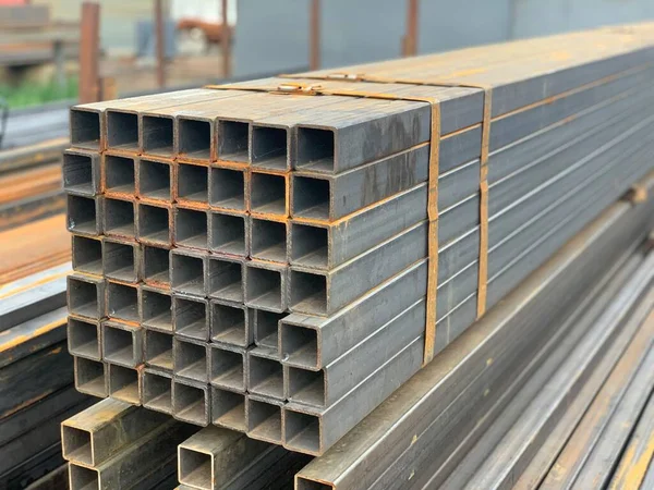 Rectangular Steel Pipes Steel Profile Rectangular Pipe Warehouse Metal Products — Stock Photo, Image