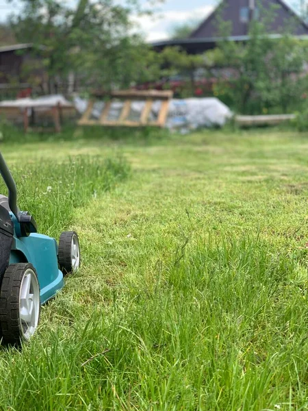 Mowing Grass Lawn Mower Place Your Text Copy Space — Stock Photo, Image