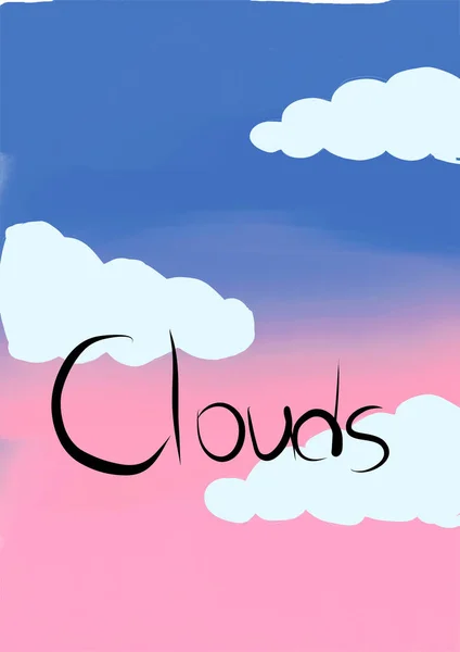 Λευκά Σύννεφα Ροζ Μπλε Φόντο Επιγραφή Σύννεφα Θέση Για Κείμενο — Φωτογραφία Αρχείου