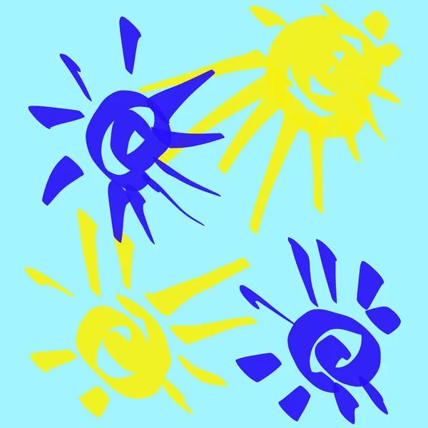 Wzory Graficzne Niebieskim Tle Wzory Postaci Słońca Kolorze Niebieskim Żółtym — Zdjęcie stockowe