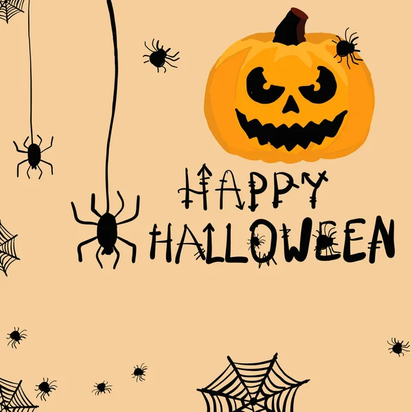 Καλές Απόκριες Καλές Απόκριες Halloween Banner Κολοκύθες Και Αράχνες Πορτοκαλί — Φωτογραφία Αρχείου