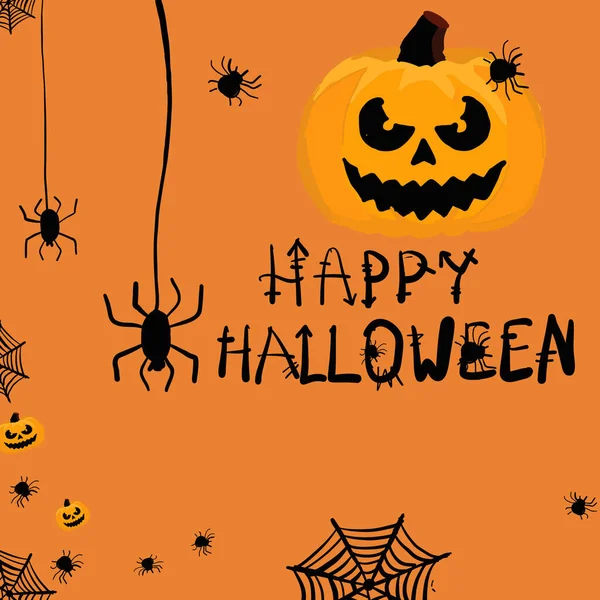 Halloween Banner Κολοκύθες Και Αράχνες Πορτοκαλί Φόντο — Φωτογραφία Αρχείου