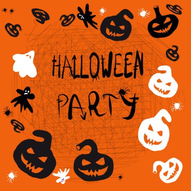 Balkabağı ve örümcekli Cadılar Bayramı kartı.