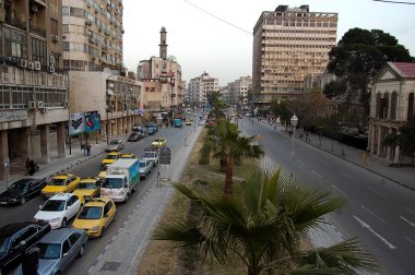 Suriye Şam şehri gün boyunca ana cadde