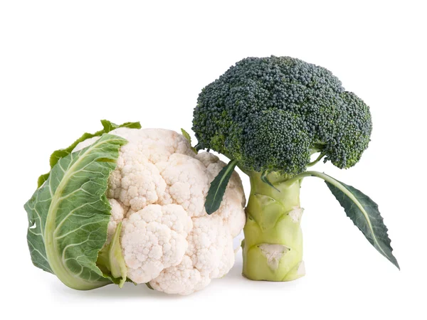 Friss brokkoli és a karfiol elszigetelt fehér — Stock Fotó